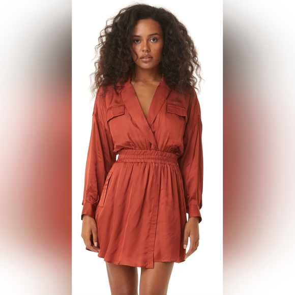 Misa Los Angeles Danielle Terracotta Sexy Long Sleeve Mini Dress With Pockets - Picture 4 of 12